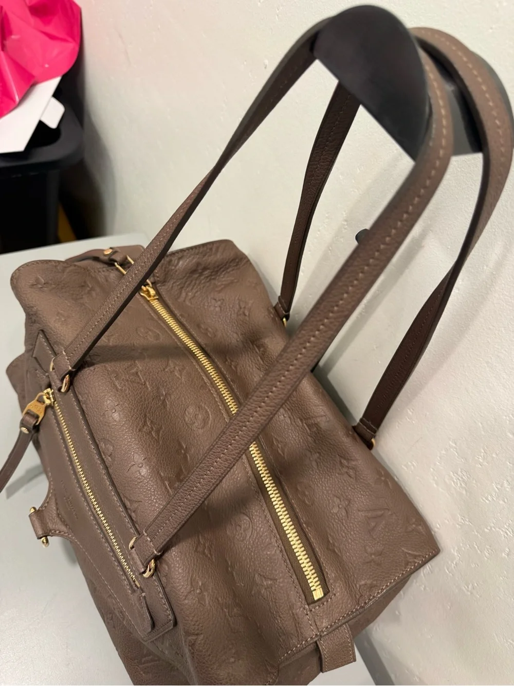 Louis Vuitton Inspiree Taupe Brown Shoulder Bag with Gold Hardware